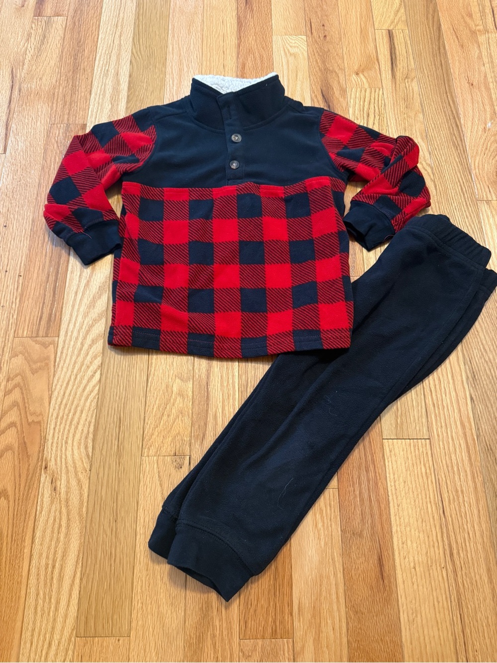Kids Red & Black Buffalo Plaid Pullover Shirt and matching black comfy pants